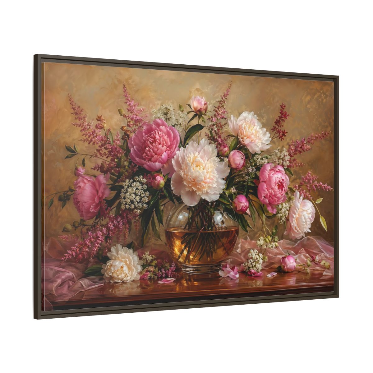 Side Mockup 8. Floral Peonies Pink Peony Bouquet shown as stretched canvas wall art