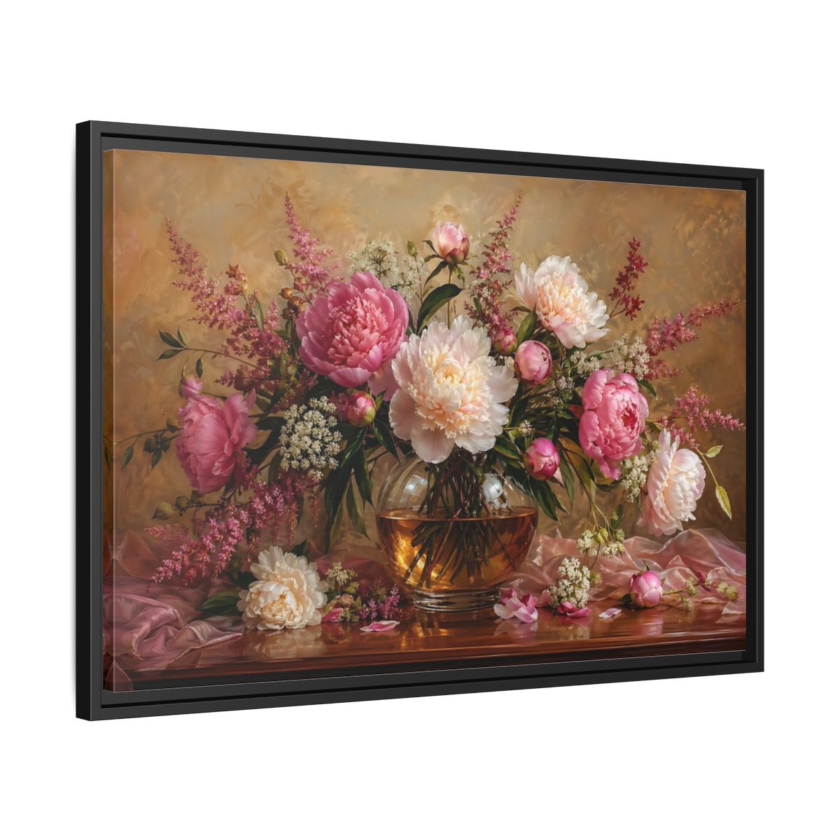 Side Mockup 14. Floral Peonies Pink Peony Bouquet shown as stretched canvas wall art