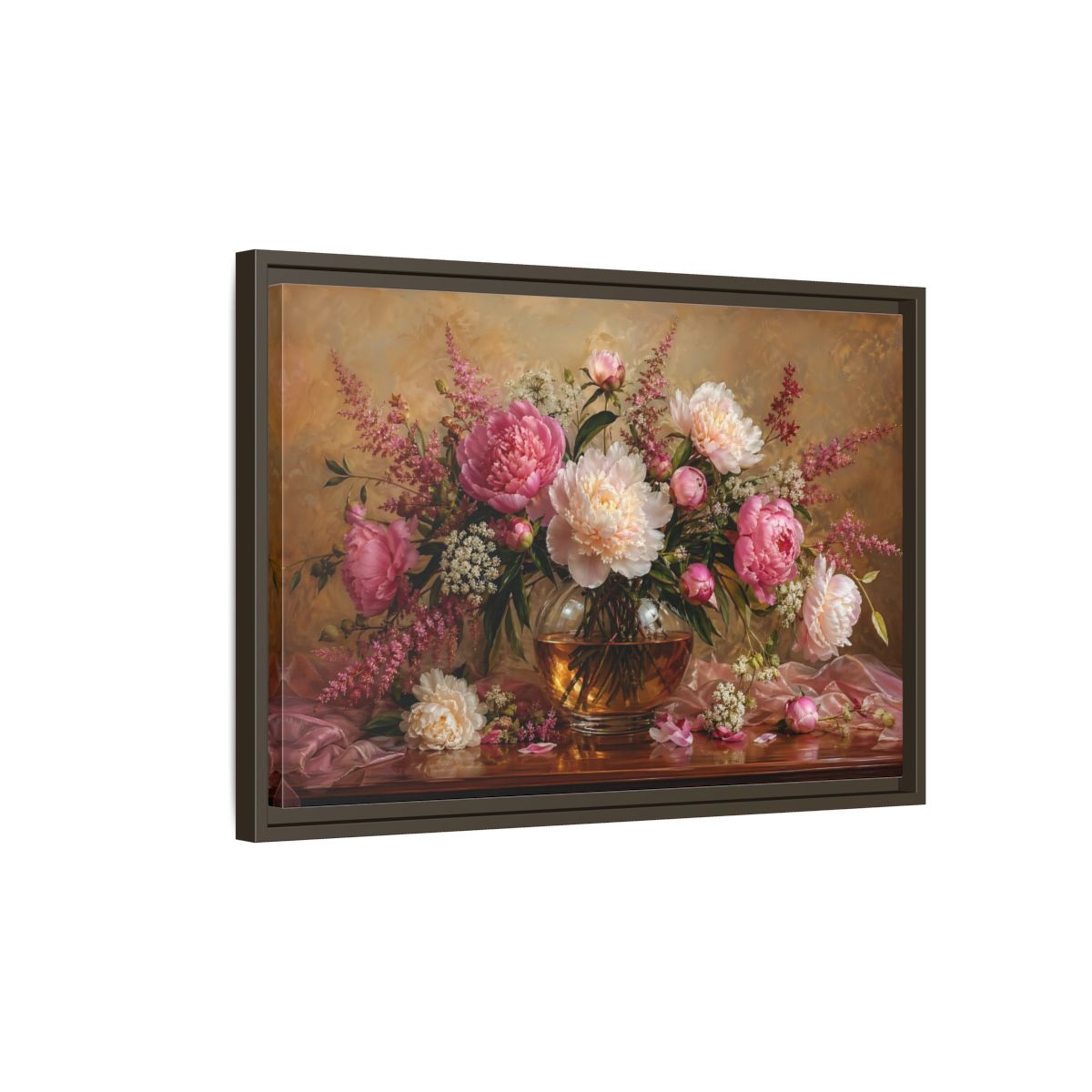 Side Mockup 2. Floral Peonies Pink Peony Bouquet shown as stretched canvas wall art