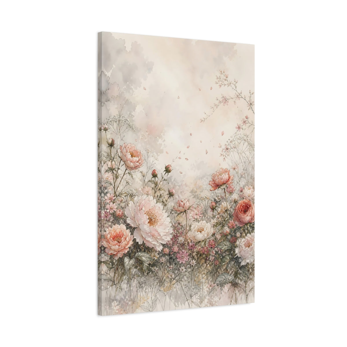 Main Mockup. Floral Peonies Pink Floral Watercolor shown as stretched canvas wall art