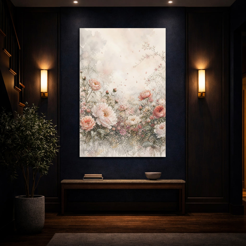 Mockup 4. Floral Peonies Pink Floral Watercolor shown as stretched canvas wall art