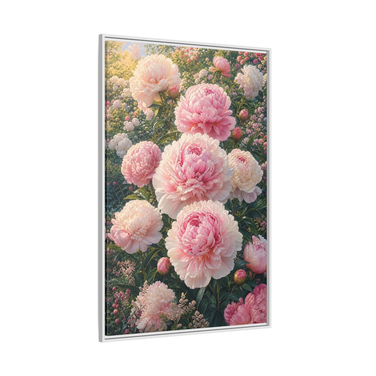 Floral Peonies Pink Framed Canvas Wall Art - Living Room, Above Console Table shown as canvas wall art