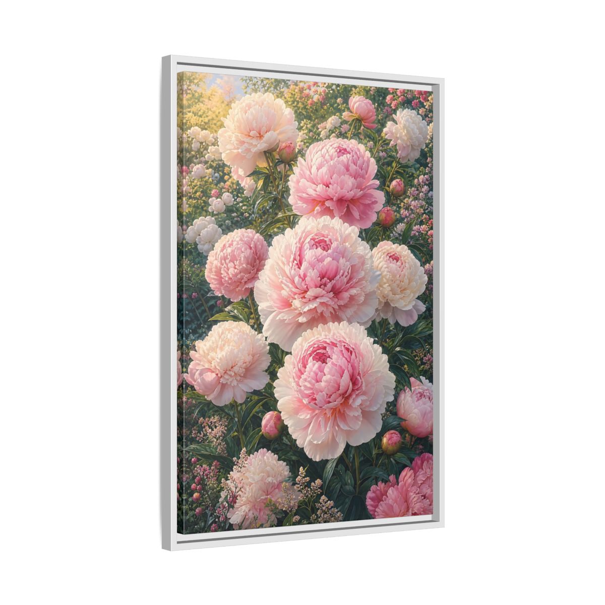 Floral Peonies Pink Framed Canvas Wall Art - Living Room, Above Console Table shown as canvas wall art