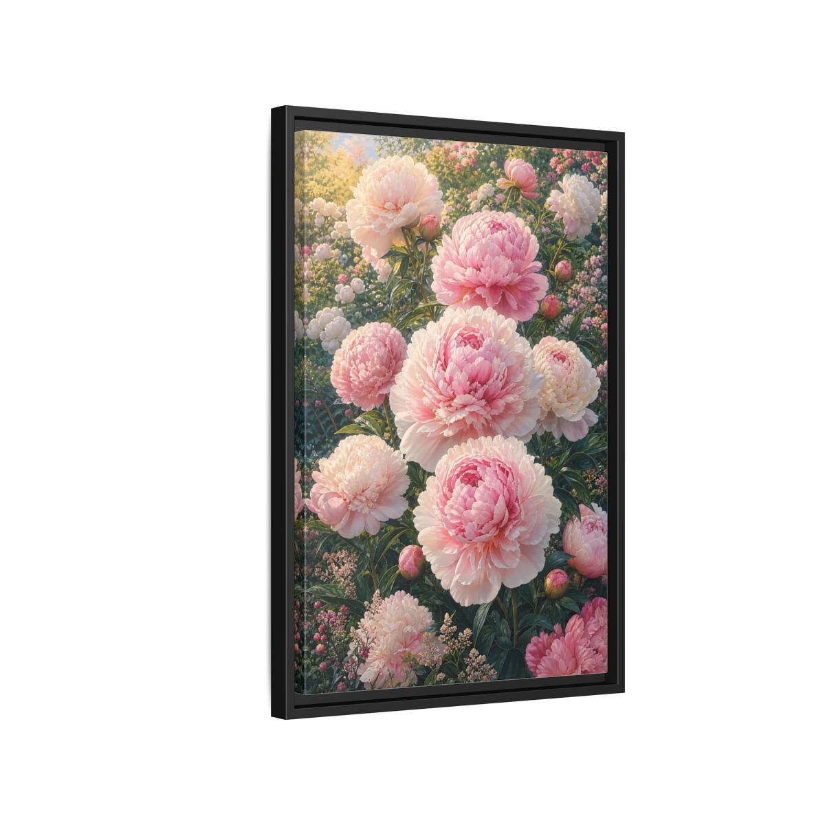 Floral Peonies Pink Framed Canvas Wall Art - Living Room, Above Console Table shown as canvas wall art