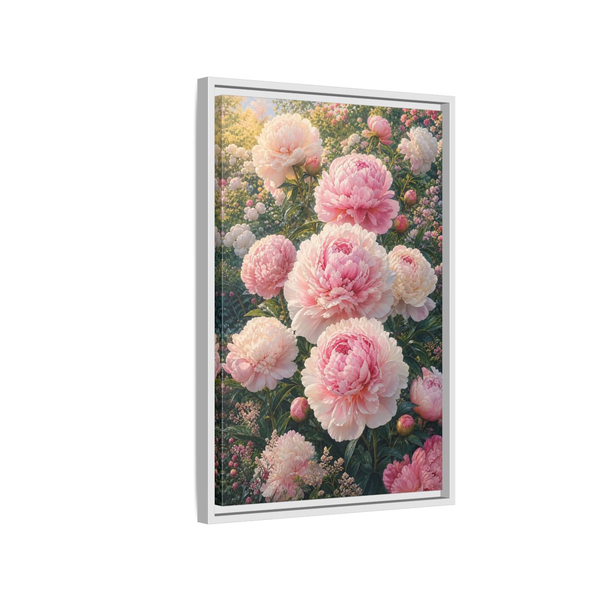 Floral Peonies Pink Framed Canvas Wall Art - Living Room, Above Console Table shown as canvas wall art