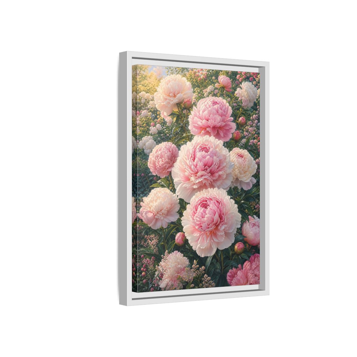 Floral Peonies Pink Framed Canvas Wall Art - Living Room, Above Console Table shown as canvas wall art