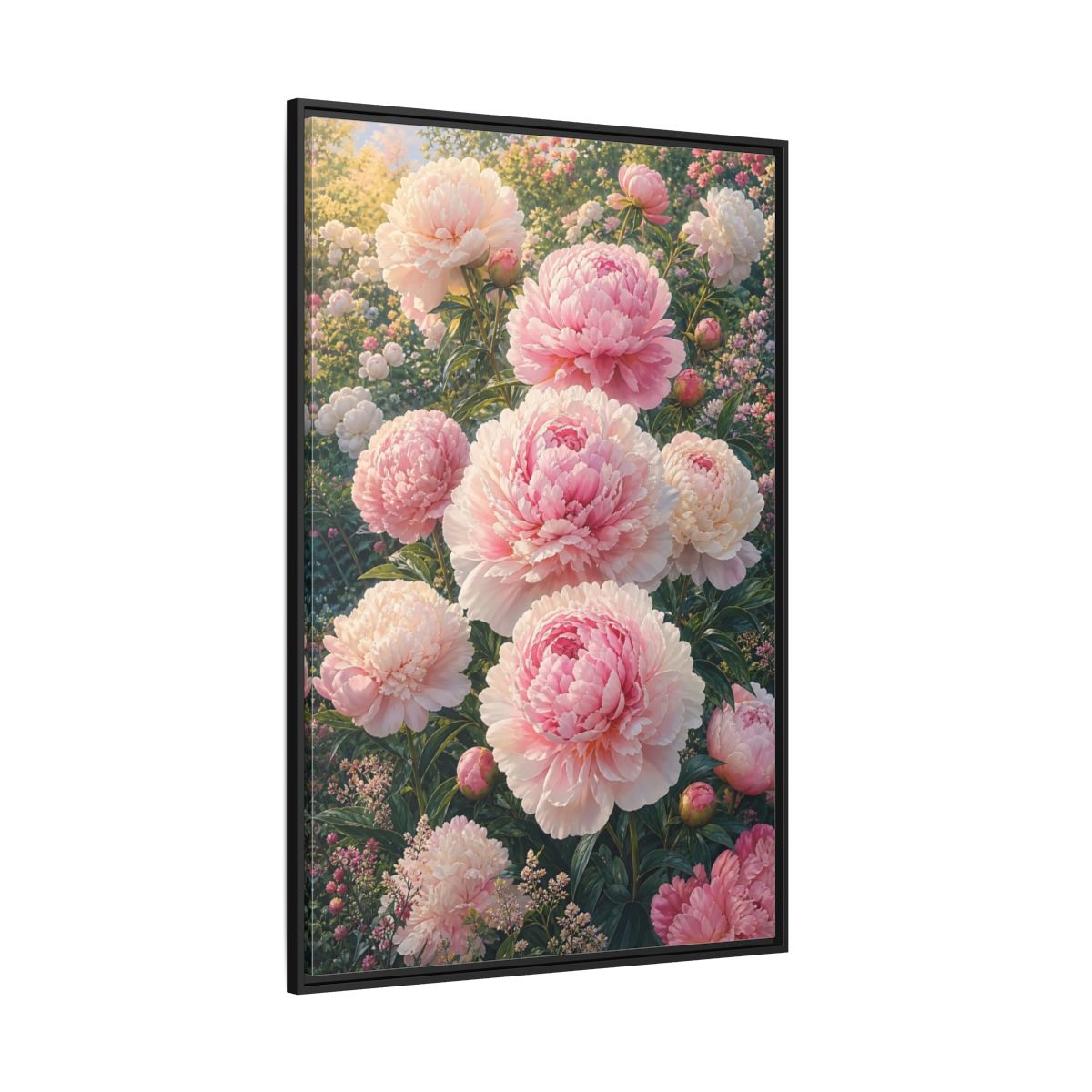 Floral Peonies Pink Framed Canvas Wall Art - Living Room, Above Console Table shown as canvas wall art