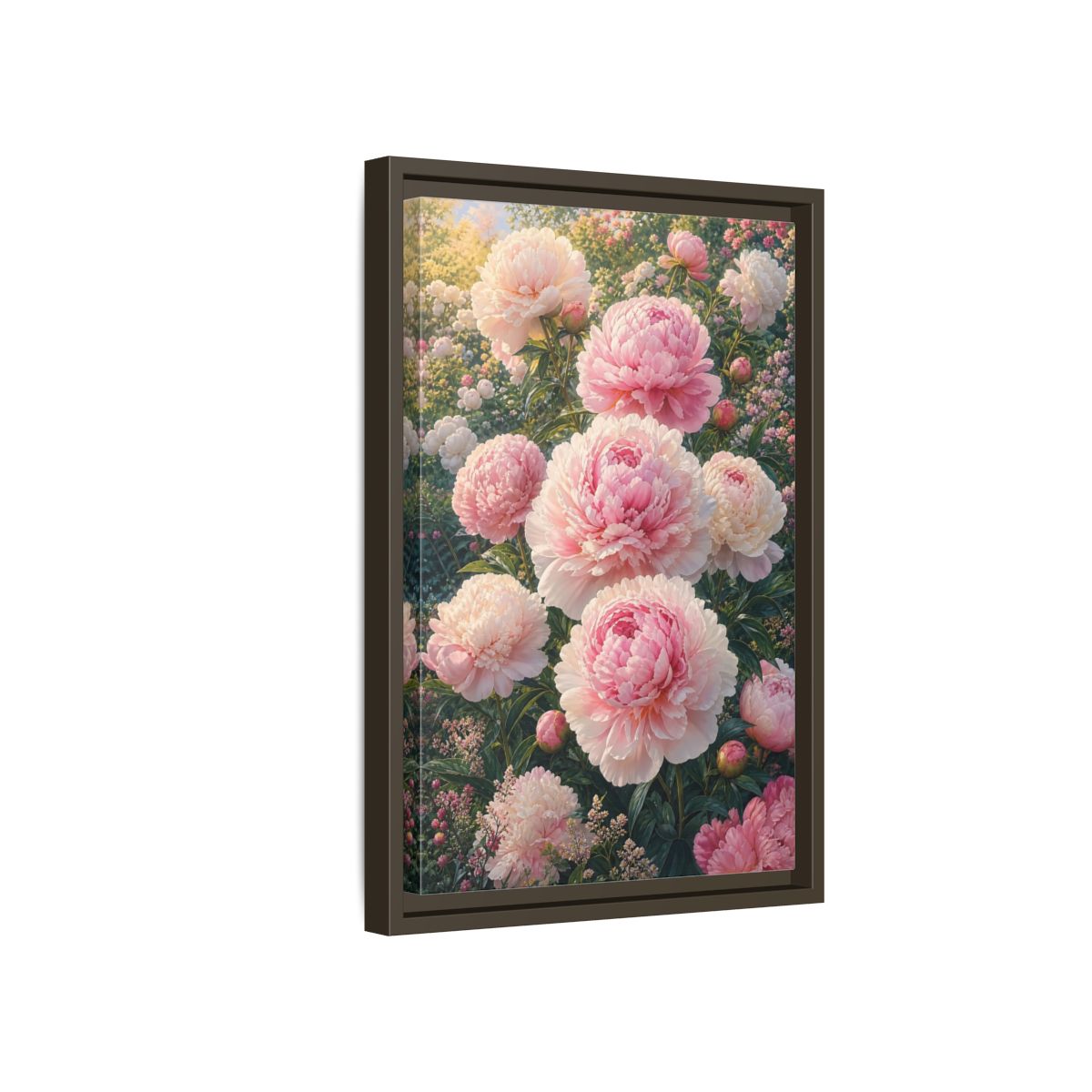 Floral Peonies Pink Framed Canvas Wall Art - Living Room, Above Console Table shown as canvas wall art