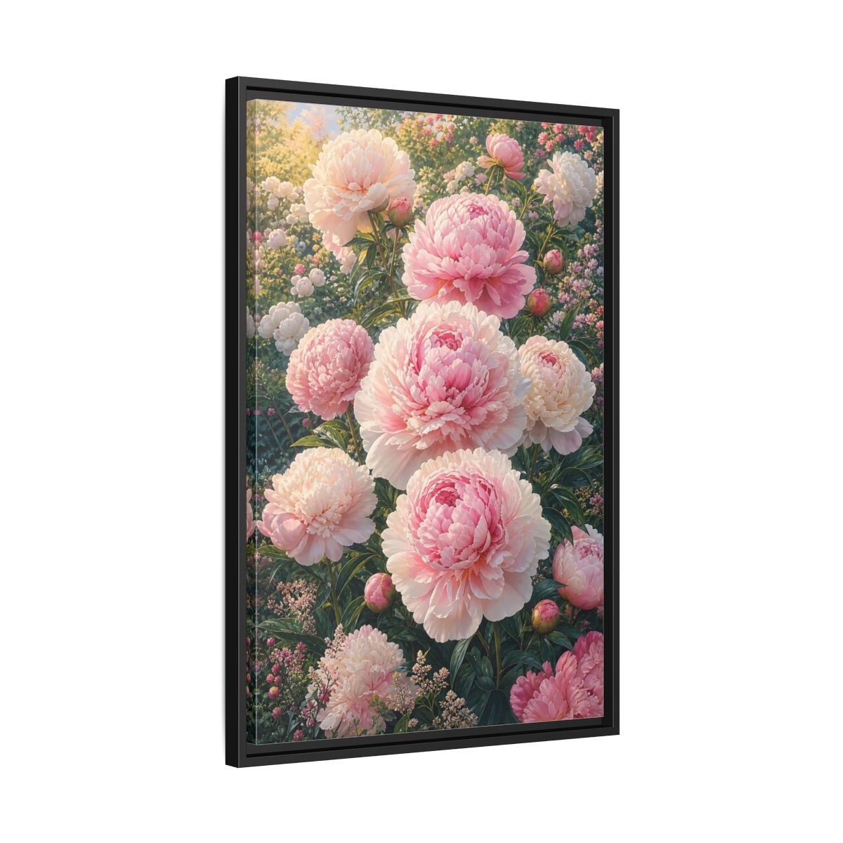 Floral Peonies Pink Framed Canvas Wall Art - Living Room, Above Console Table shown as canvas wall art