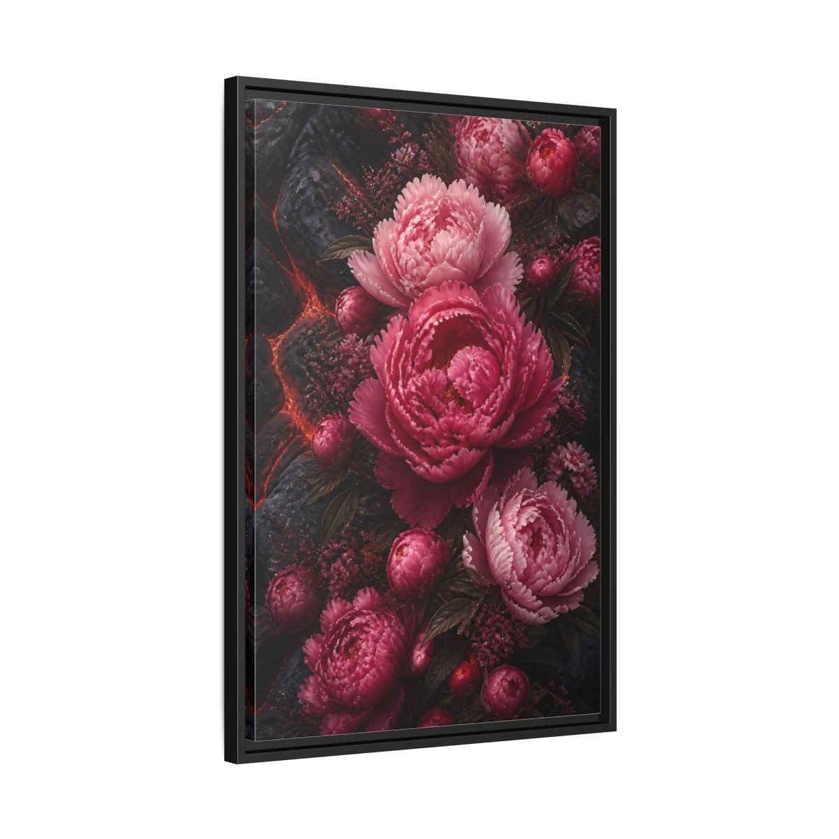 Side Mockup 14. Floral Peonies Pink Peonies shown as stretched canvas wall art
