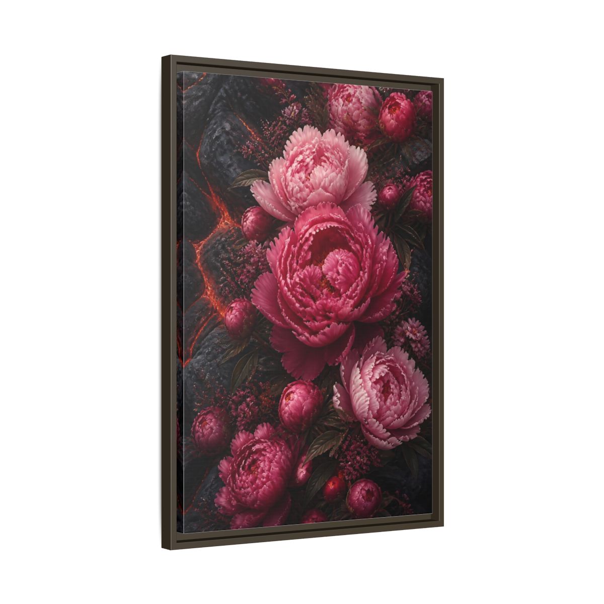 Side Mockup 11. Floral Peonies Pink Peonies shown as stretched canvas wall art