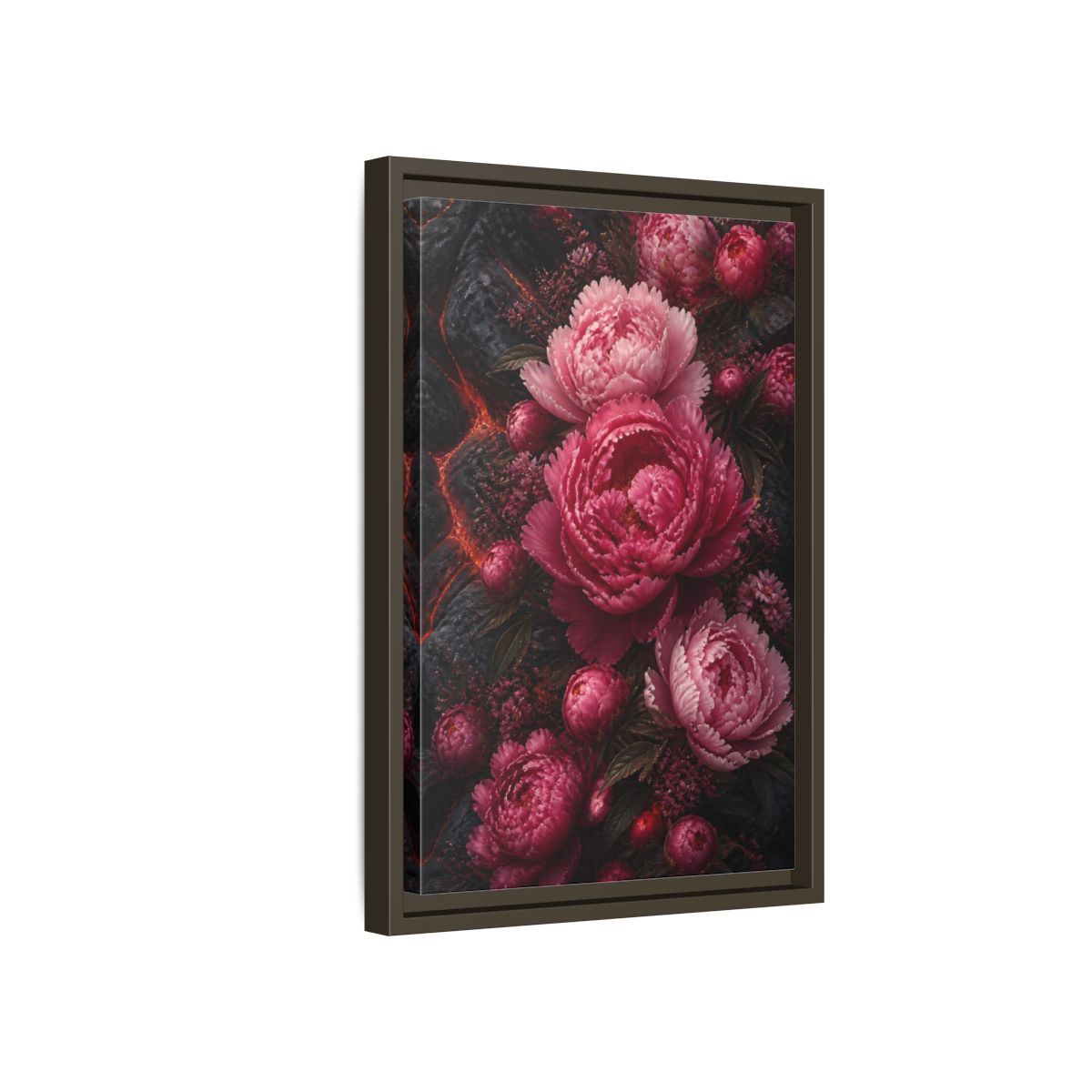 Side Mockup 5. Floral Peonies Pink Peonies shown as stretched canvas wall art