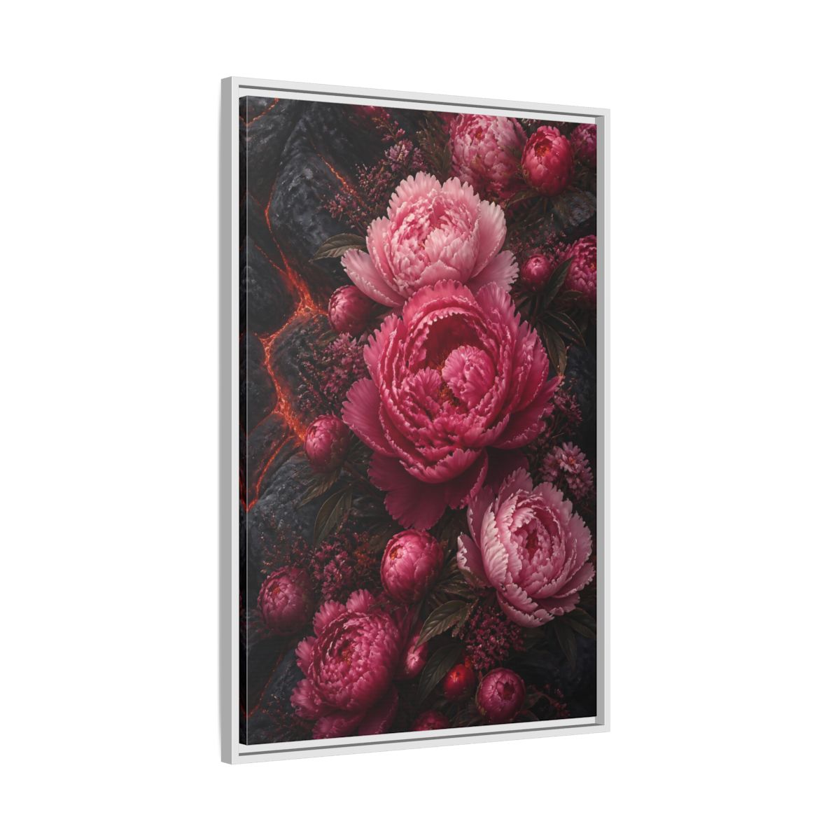 Side Mockup 9. Floral Peonies Pink Peonies shown as stretched canvas wall art
