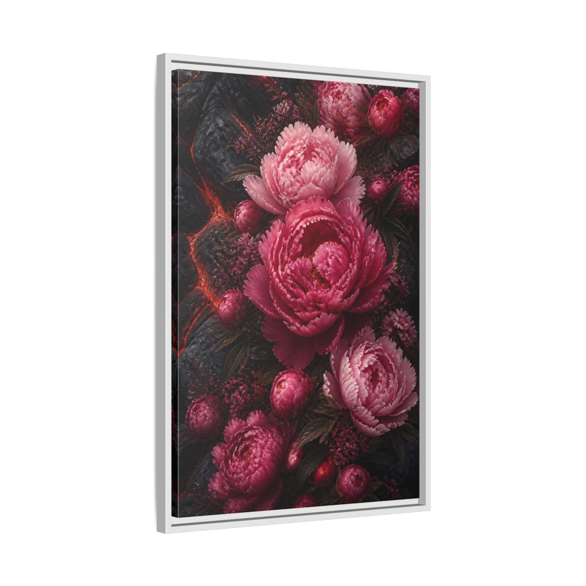 Side Mockup 10. Floral Peonies Pink Peonies shown as stretched canvas wall art