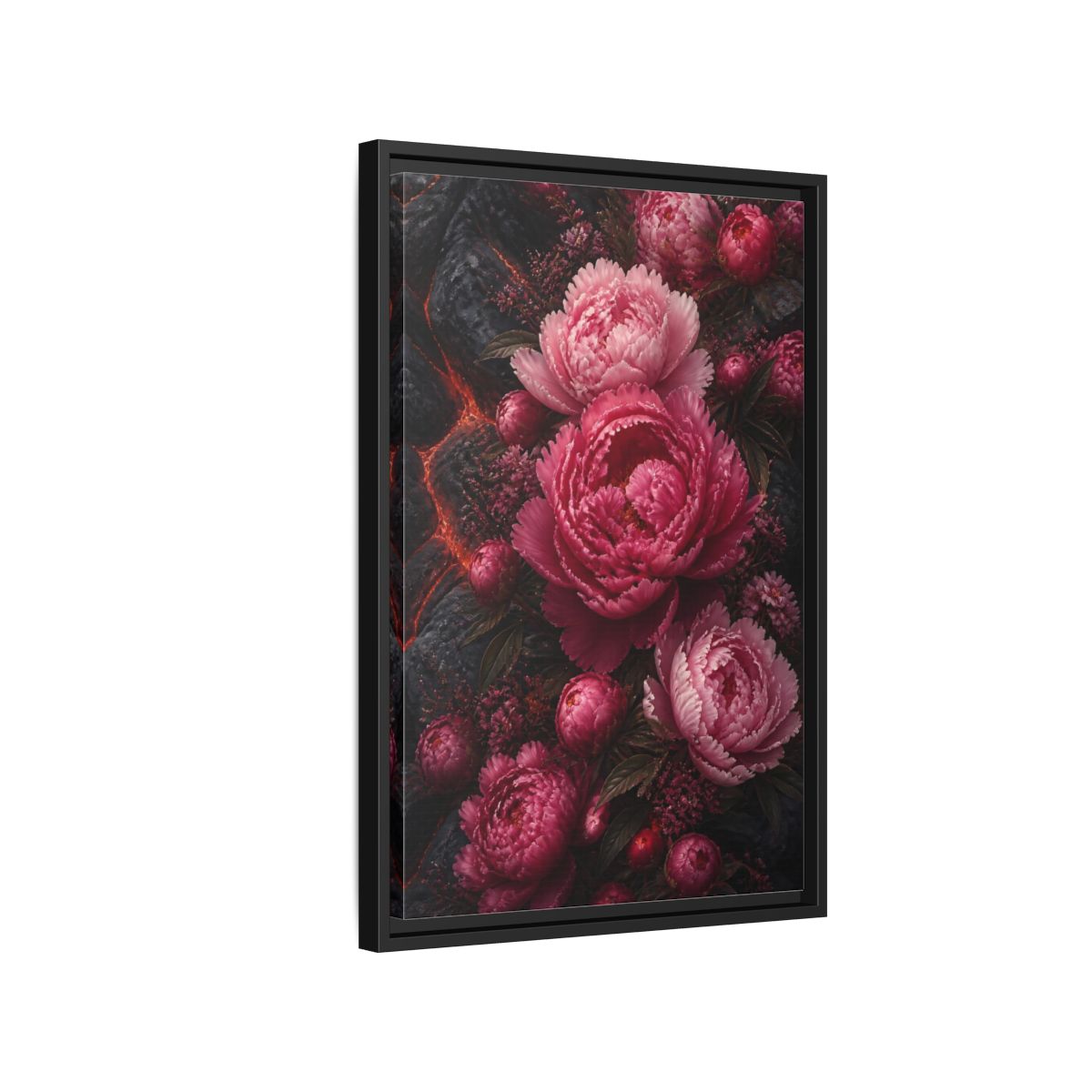 Side Mockup 3. Floral Peonies Pink Peonies shown as stretched canvas wall art