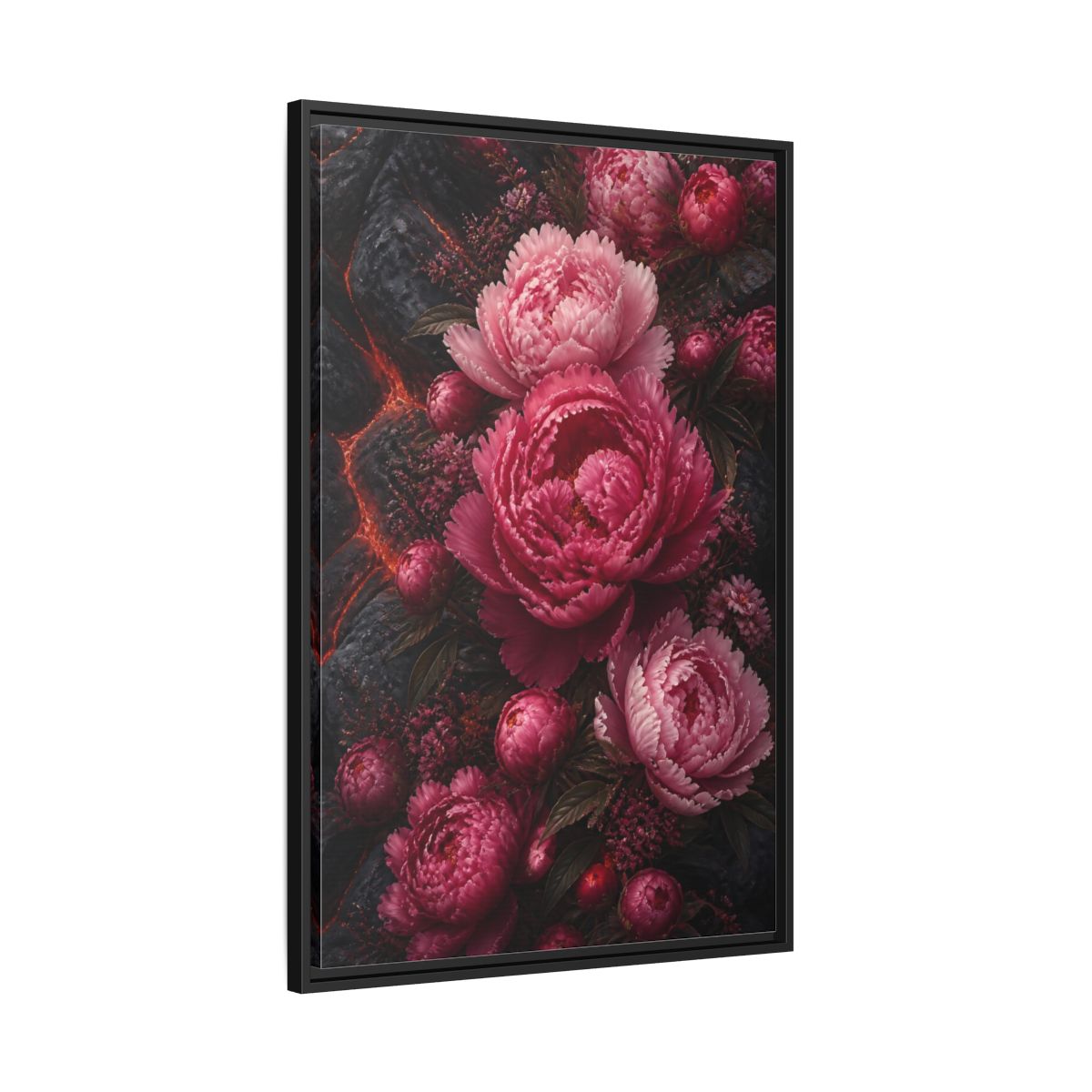 Side Mockup 13. Floral Peonies Pink Peonies shown as stretched canvas wall art