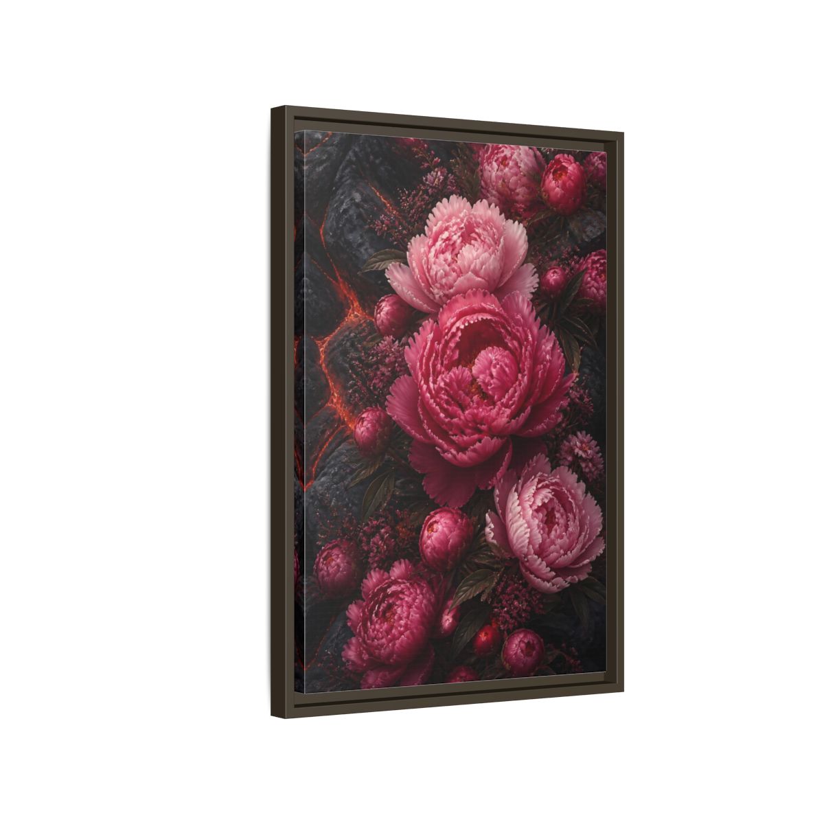 Side Mockup 2. Floral Peonies Pink Peonies shown as stretched canvas wall art