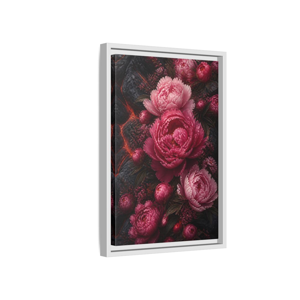 Side Mockup 4. Floral Peonies Pink Peonies shown as stretched canvas wall art