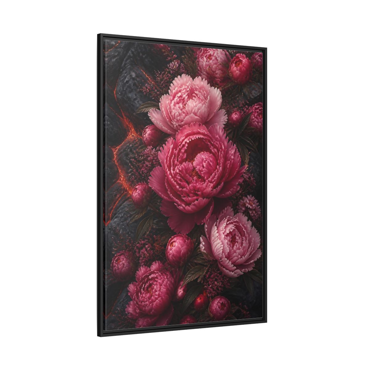 Side Mockup 12. Floral Peonies Pink Peonies shown as stretched canvas wall art