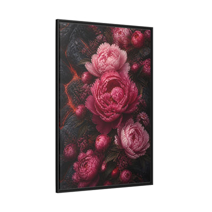 Side Mockup 12. Floral Peonies Pink Peonies shown as stretched canvas wall art