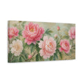 Side Mockup 3. Floral Peonies Pink Peonies Gold shown as stretched canvas wall art