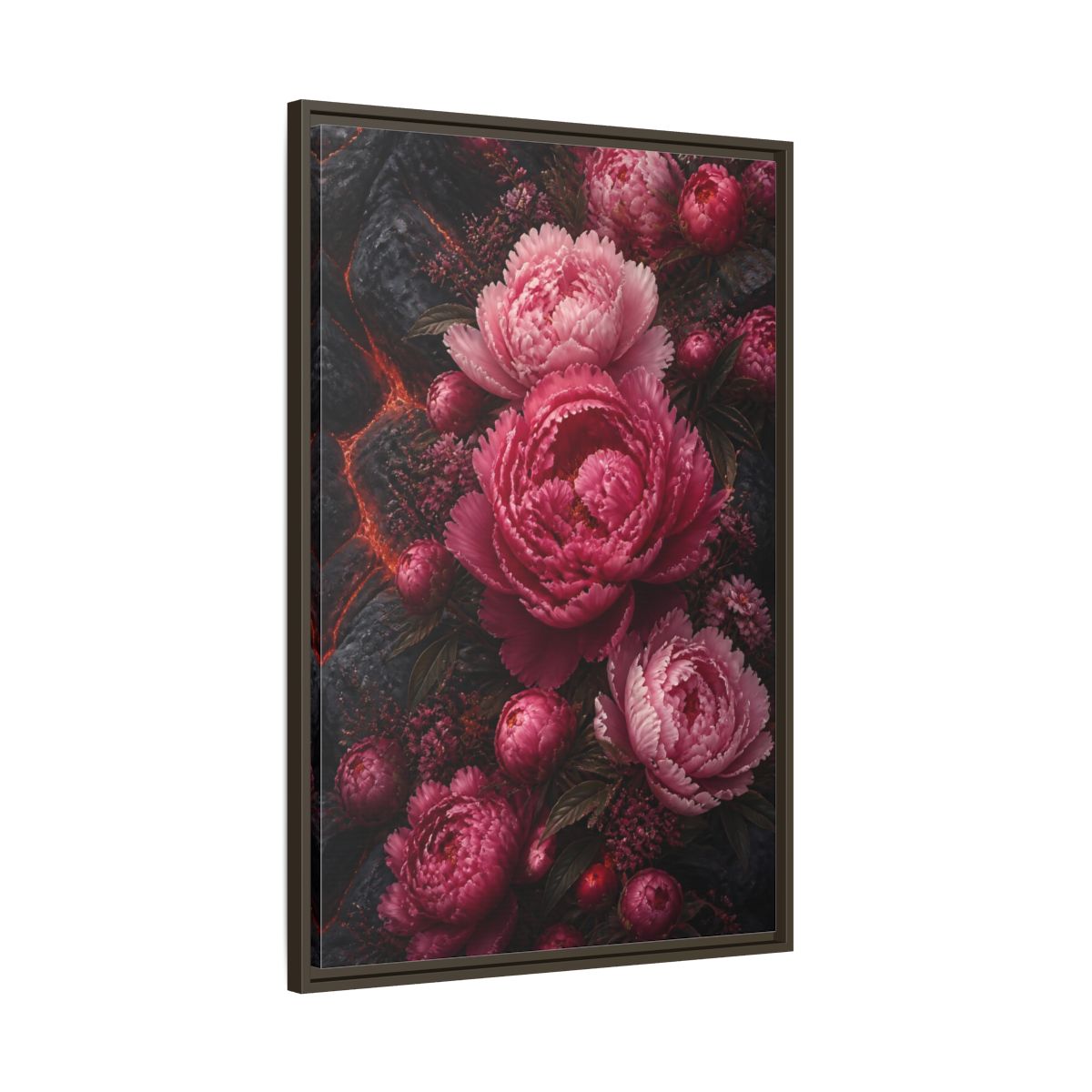 Main Mockup. Floral Peonies Pink Peonies shown as stretched canvas wall art
