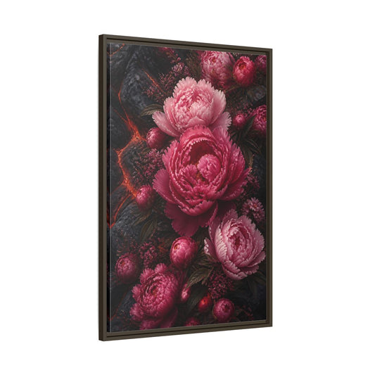 Main Mockup. Floral Peonies Pink Peonies shown as stretched canvas wall art