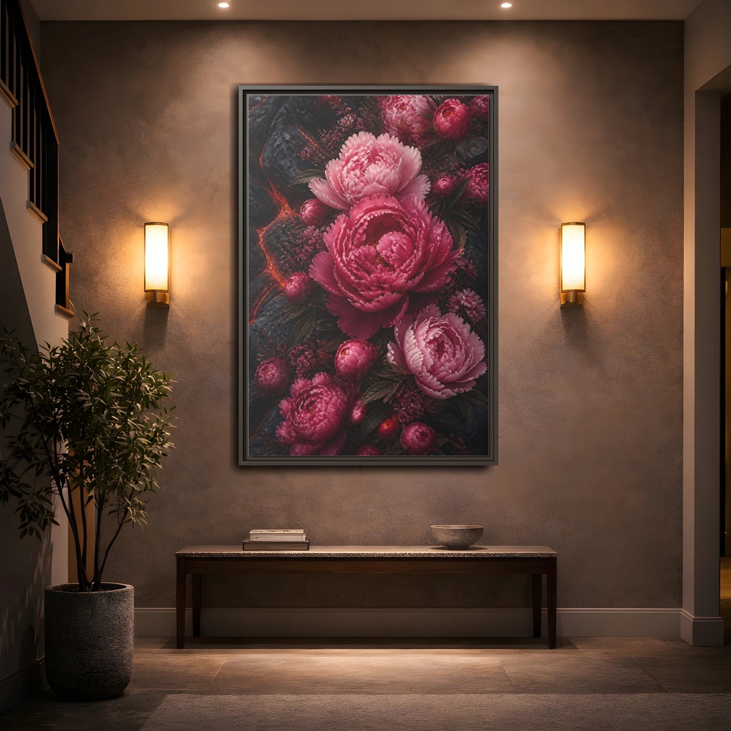 Mockup 2. Floral Peonies Pink Peonies shown as stretched canvas wall art