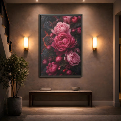 Mockup 2. Floral Peonies Pink Peonies shown as stretched canvas wall art
