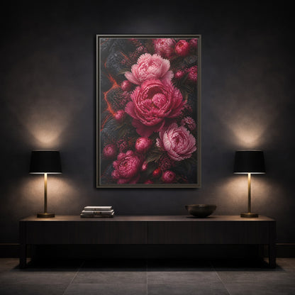 Mockup 3. Floral Peonies Pink Peonies shown as stretched canvas wall art