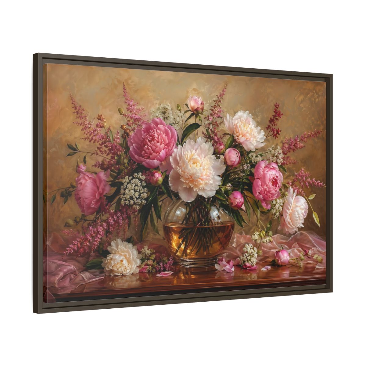Main Mockup. Floral Peonies Pink Peony Bouquet shown as stretched canvas wall art