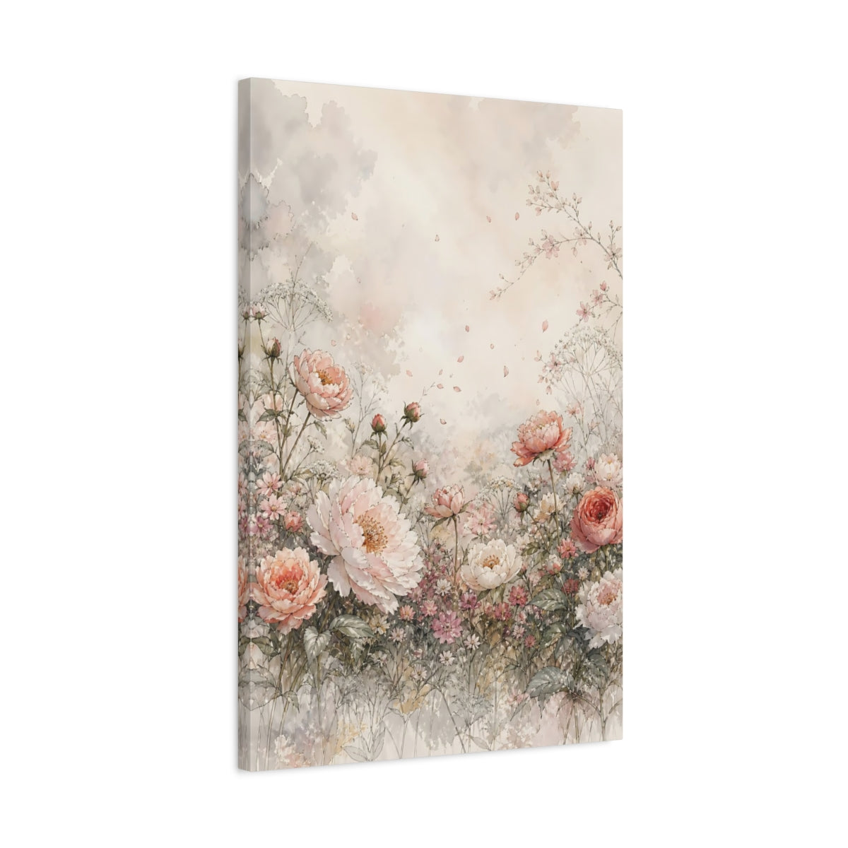 Side Mockup 2. Floral Peonies Pink Floral Watercolor shown as stretched canvas wall art