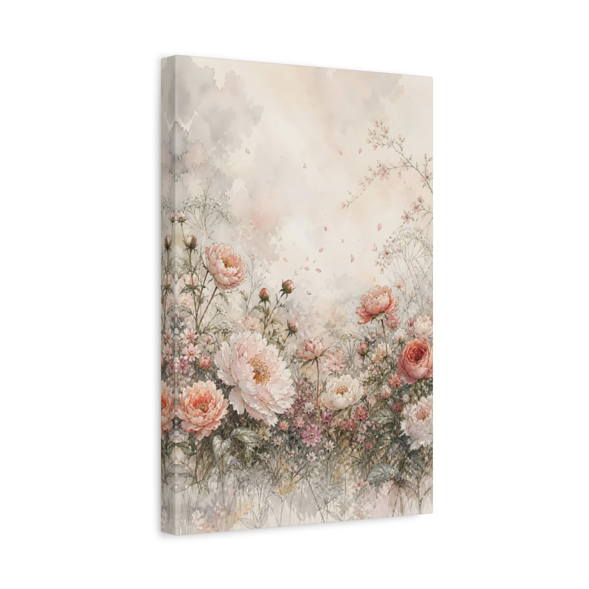 Side Mockup 4. Floral Peonies Pink Floral Watercolor shown as stretched canvas wall art