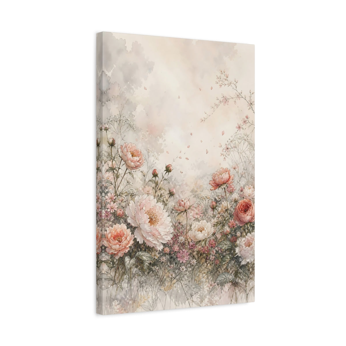 Side Mockup 3. Floral Peonies Pink Floral Watercolor shown as stretched canvas wall art