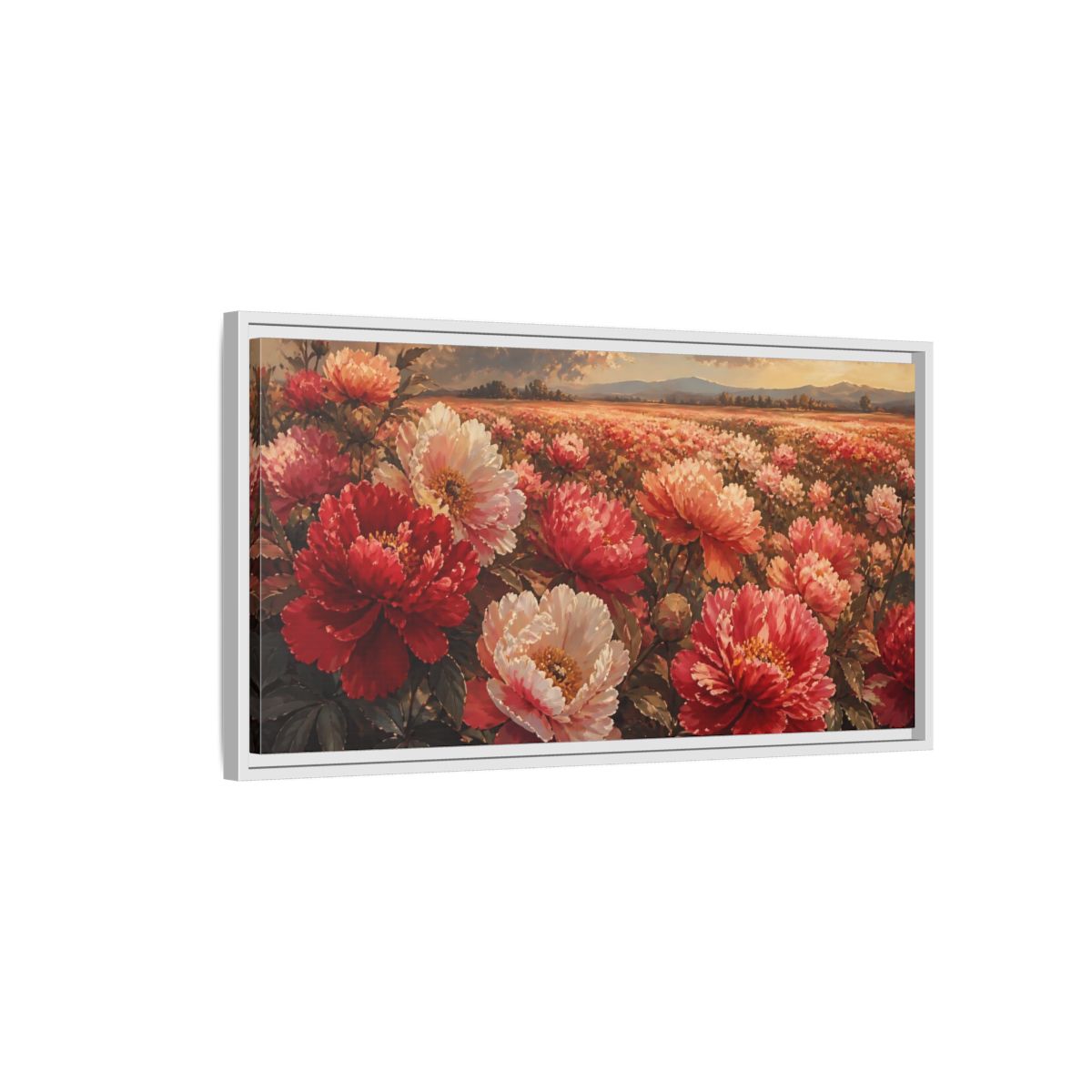 Side Mockup 1. Floral Peonies Red Pink Peonies shown as stretched canvas wall art
