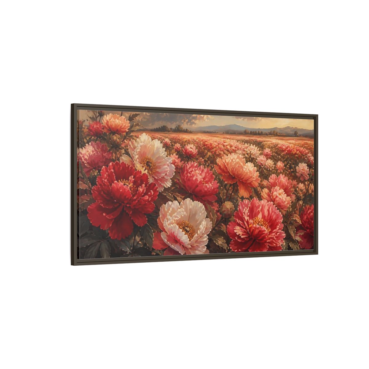 Side Mockup 4. Floral Peonies Red Pink Peonies shown as stretched canvas wall art