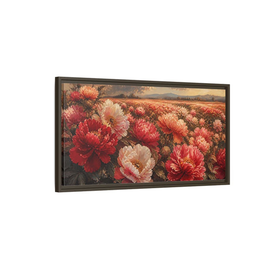 Main Mockup. Floral Peonies Red Pink Peonies shown as stretched canvas wall art