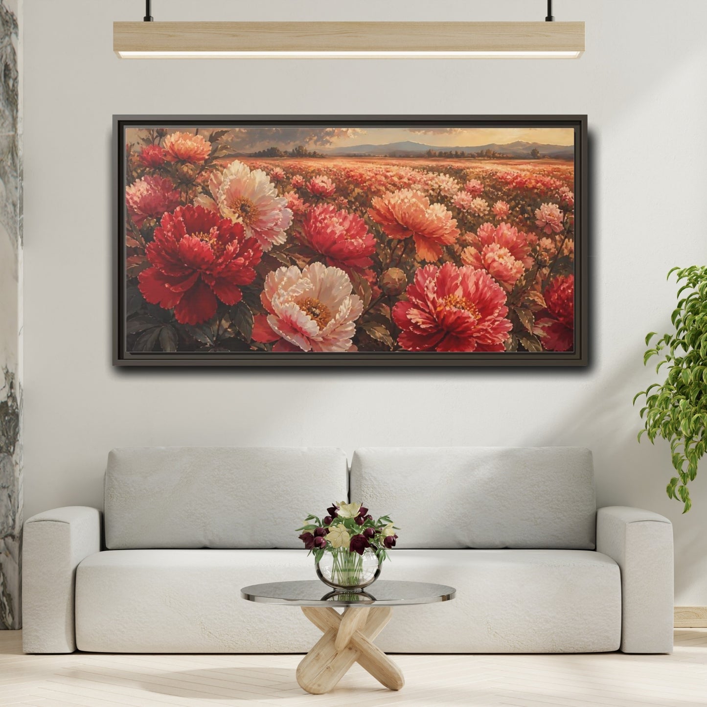 Mockup 2. Floral Peonies Red Pink Peonies shown as stretched canvas wall art