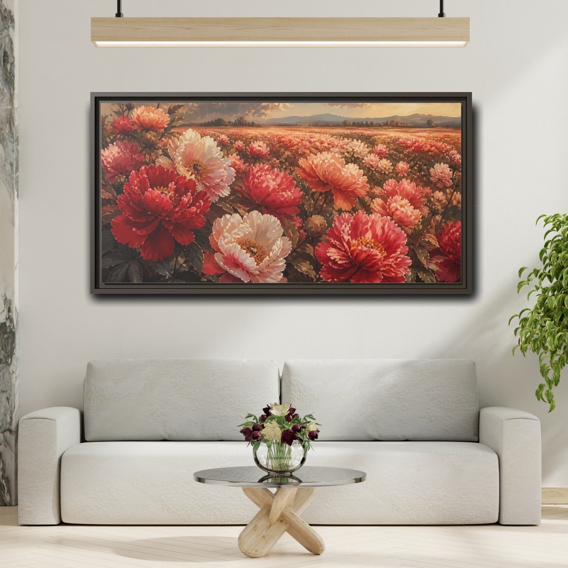 Mockup 2. Floral Peonies Red Pink Peonies shown as stretched canvas wall art