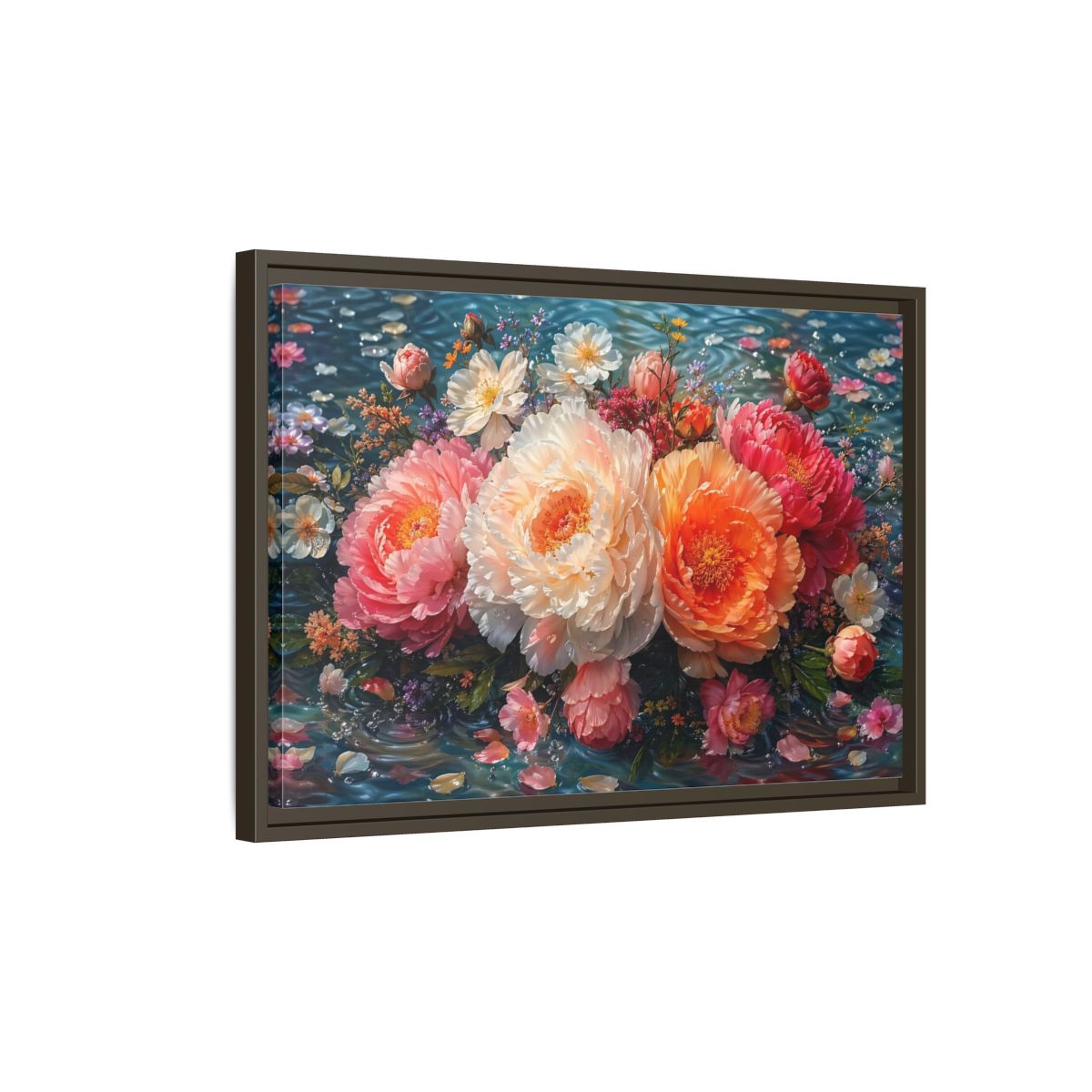 Side Mockup 2. Floral Peonies Vibrant Peony Floral shown as stretched canvas wall art