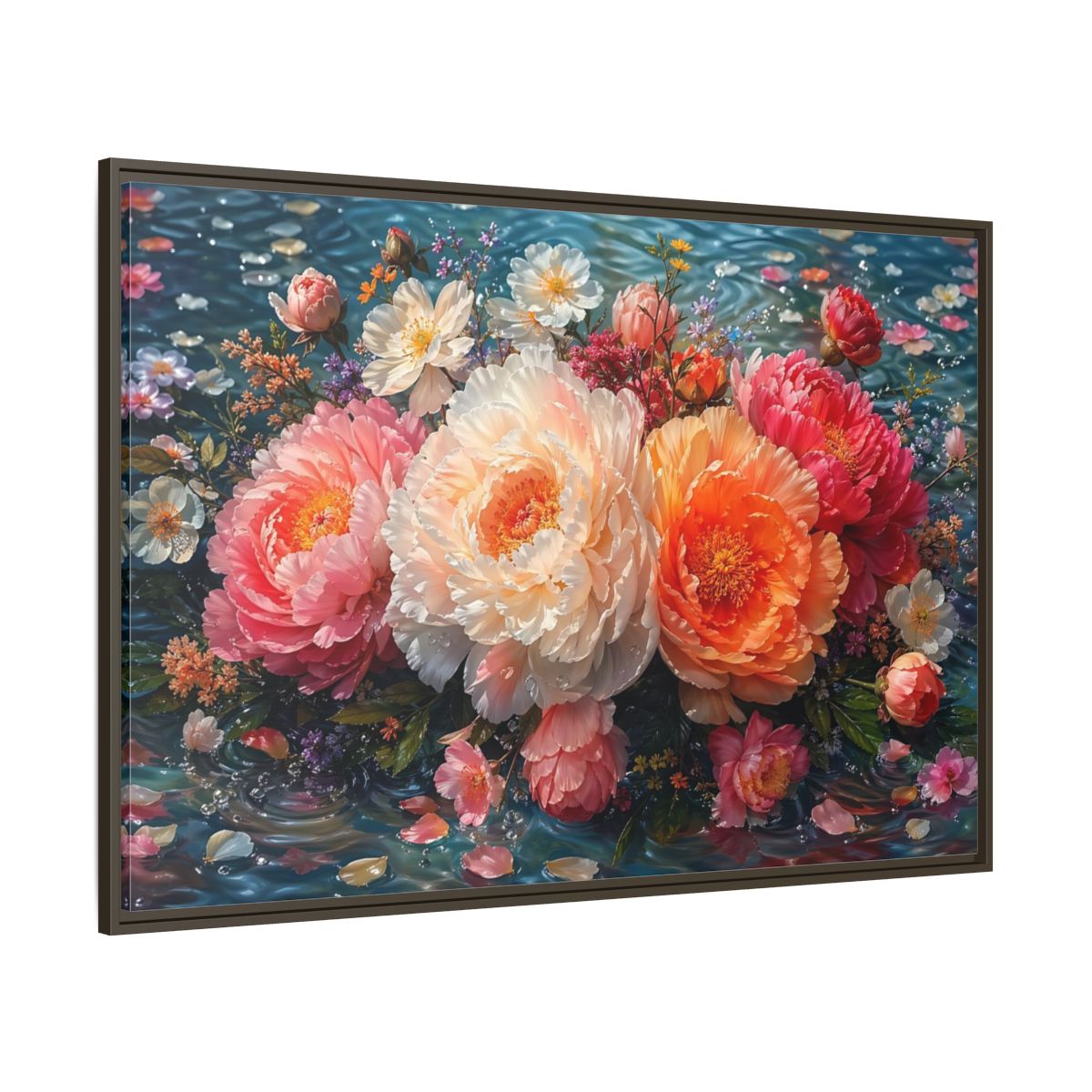Side Mockup 8. Floral Peonies Vibrant Peony Floral shown as stretched canvas wall art