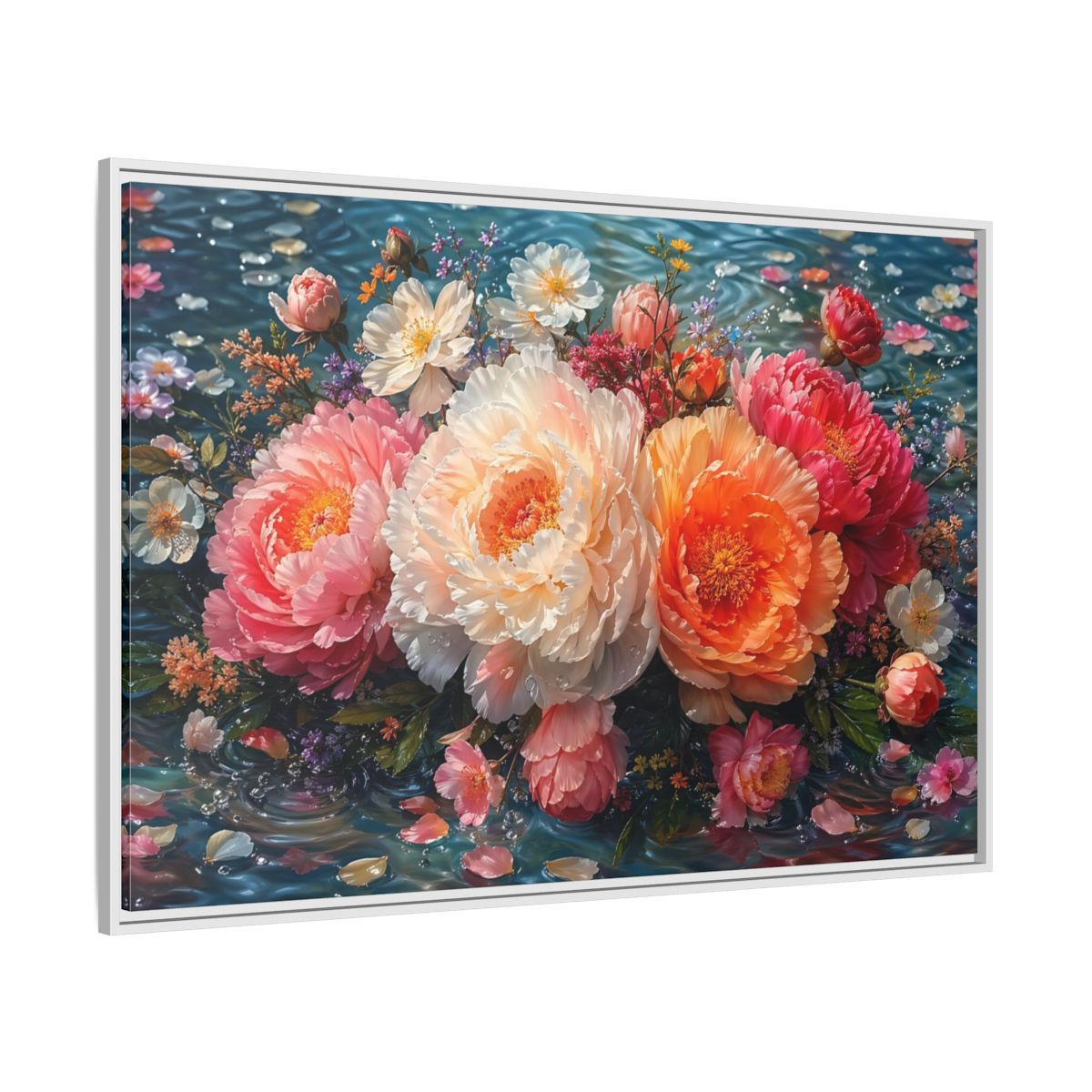 Side Mockup 7. Floral Peonies Vibrant Peony Floral shown as stretched canvas wall art