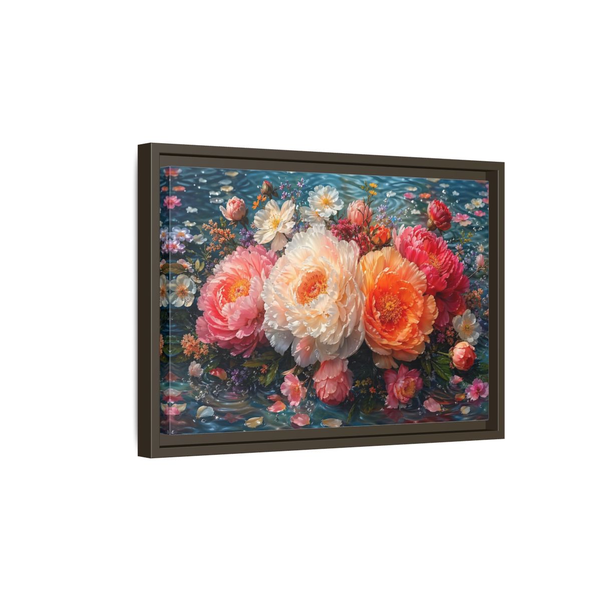 Side Mockup 5. Floral Peonies Vibrant Peony Floral shown as stretched canvas wall art