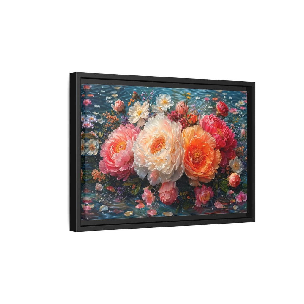 Side Mockup 6. Floral Peonies Vibrant Peony Floral shown as stretched canvas wall art