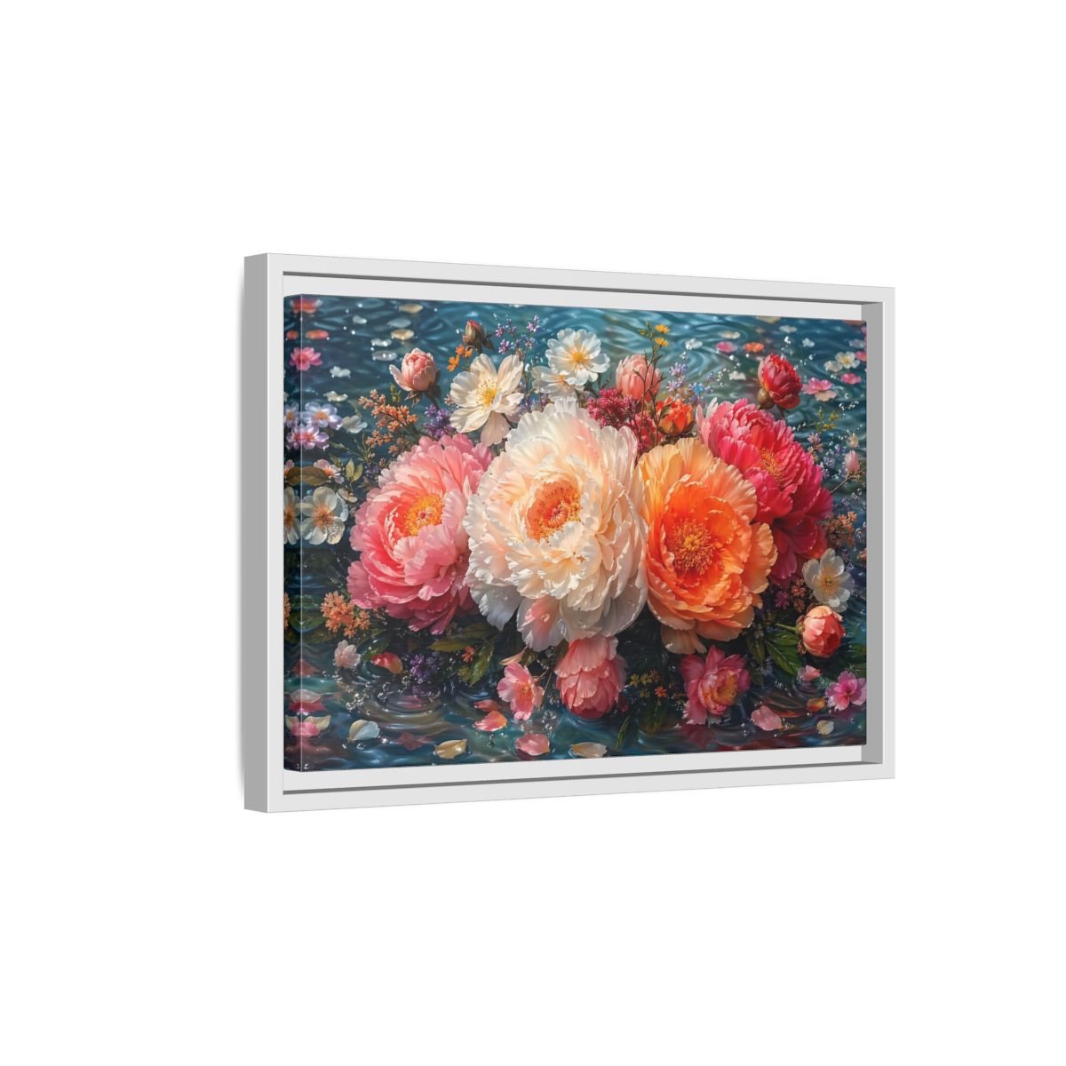 Side Mockup 4. Floral Peonies Vibrant Peony Floral shown as stretched canvas wall art