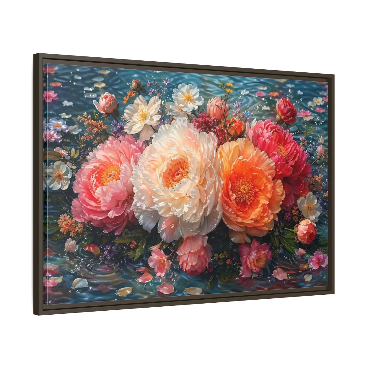 Main Mockup. Floral Peonies Vibrant Peony Floral shown as stretched canvas wall art