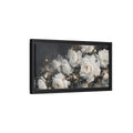 Side Mockup 8. Floral Peonies White Peonies Gold shown as stretched canvas wall art