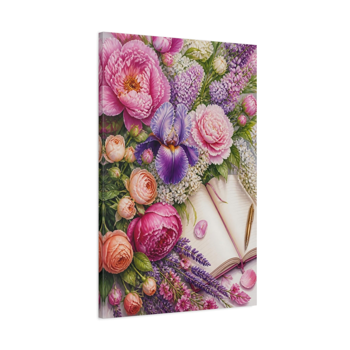 Main Mockup. Floral Peony Bouquet Journal shown as canvas print