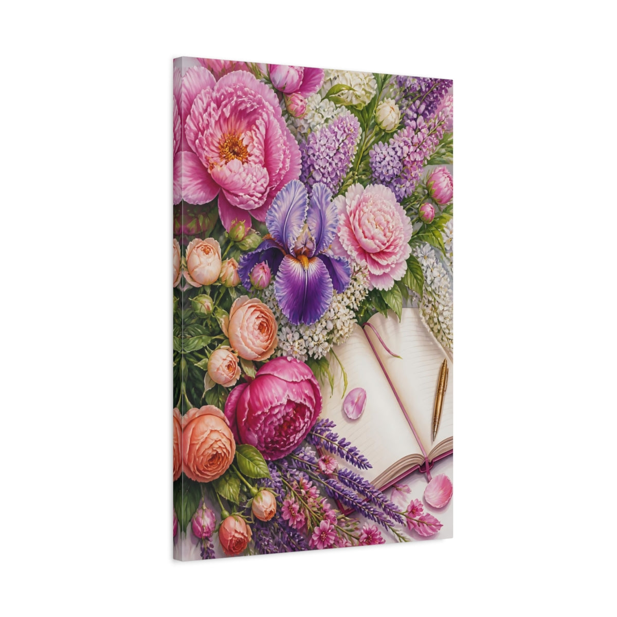 Side Mockup 2. Floral Peony Bouquet Journal shown as canvas print