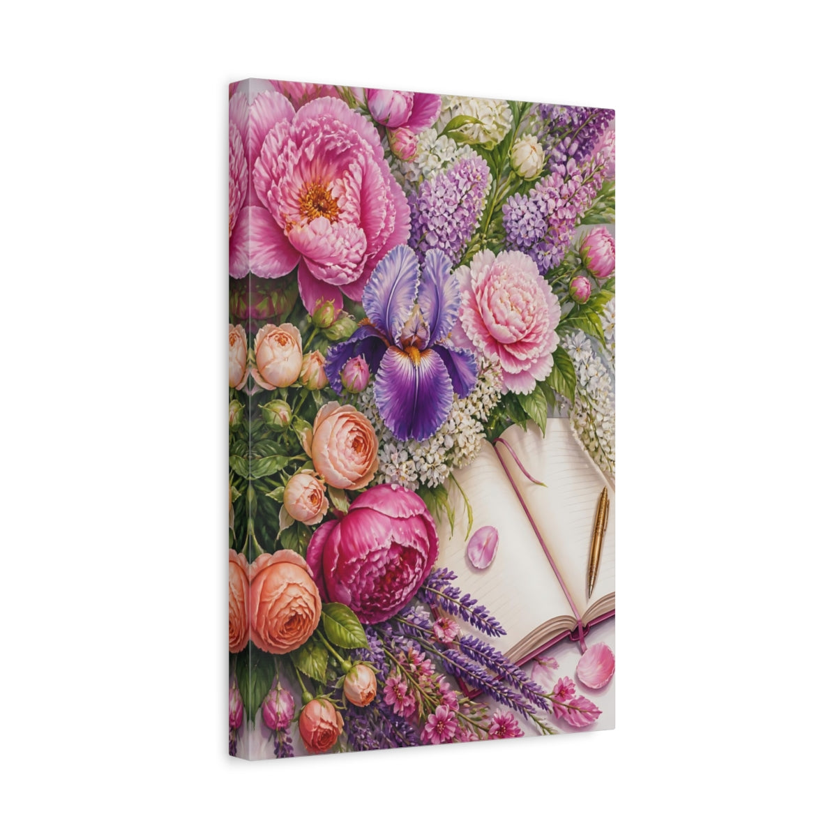 Side Mockup 4. Floral Peony Bouquet Journal shown as canvas print